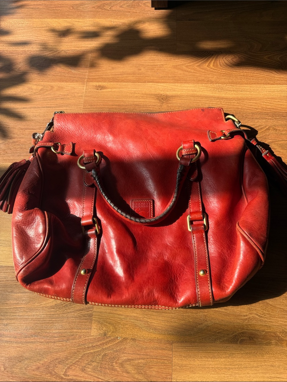 Dooney & Bourke Red Leather Satchel with Tassel